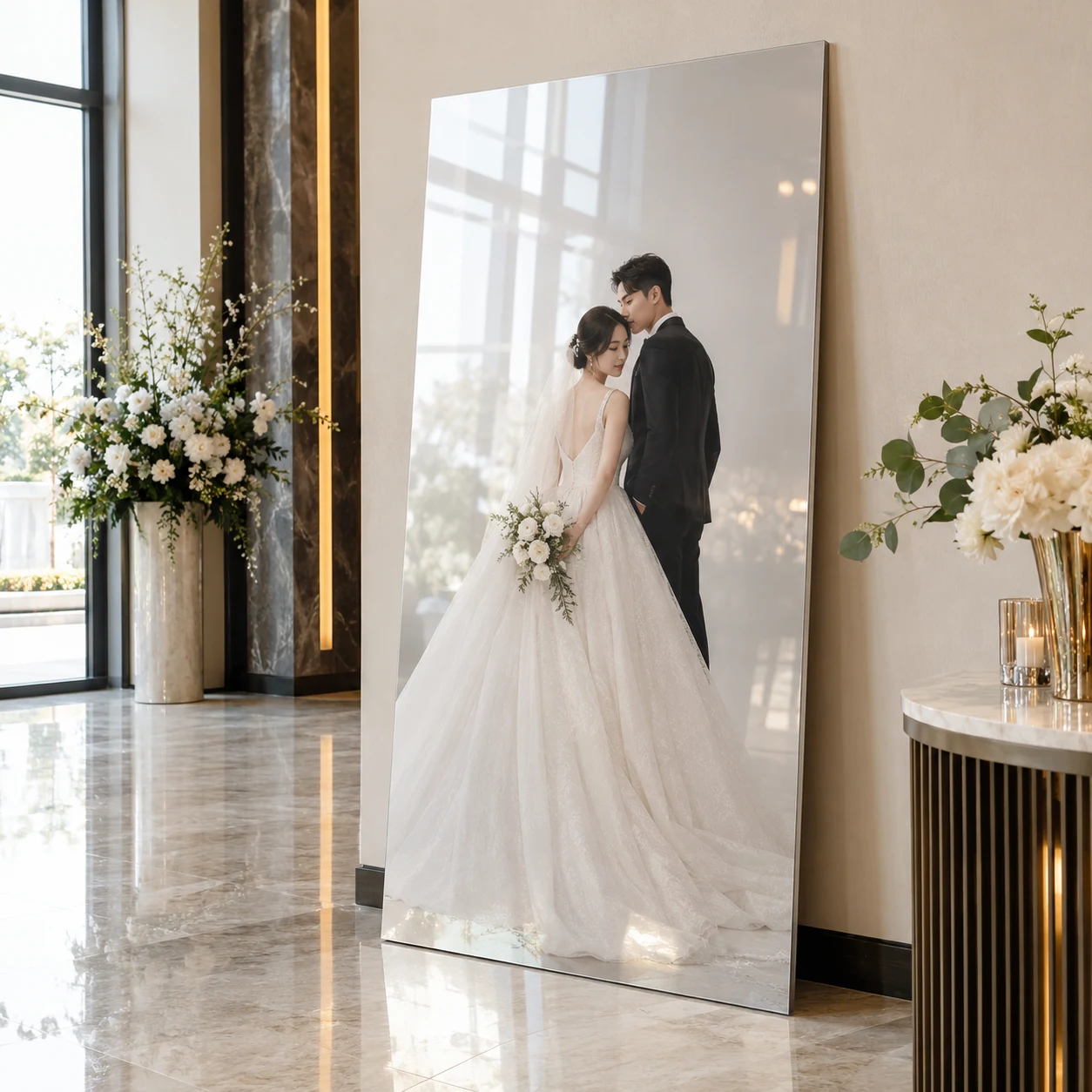 Ảnh Cổng Cưới Tráng Gương Bo Góc 60x120
