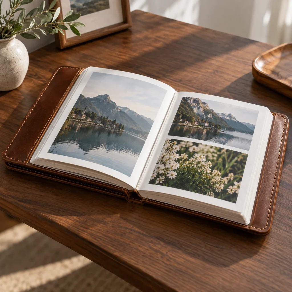 Album Bìa Da Trơn May Chỉ Tông Nâu