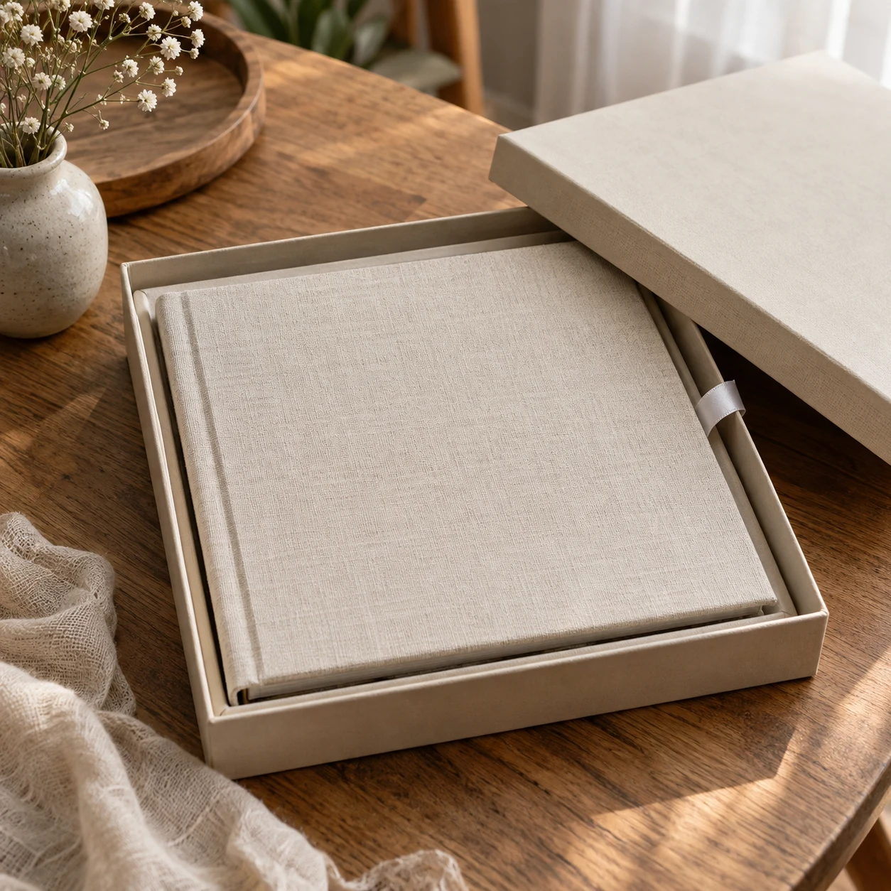 Album Ảnh Bìa Nhung Tối Giản Tông Kem Linen 20x20 cm