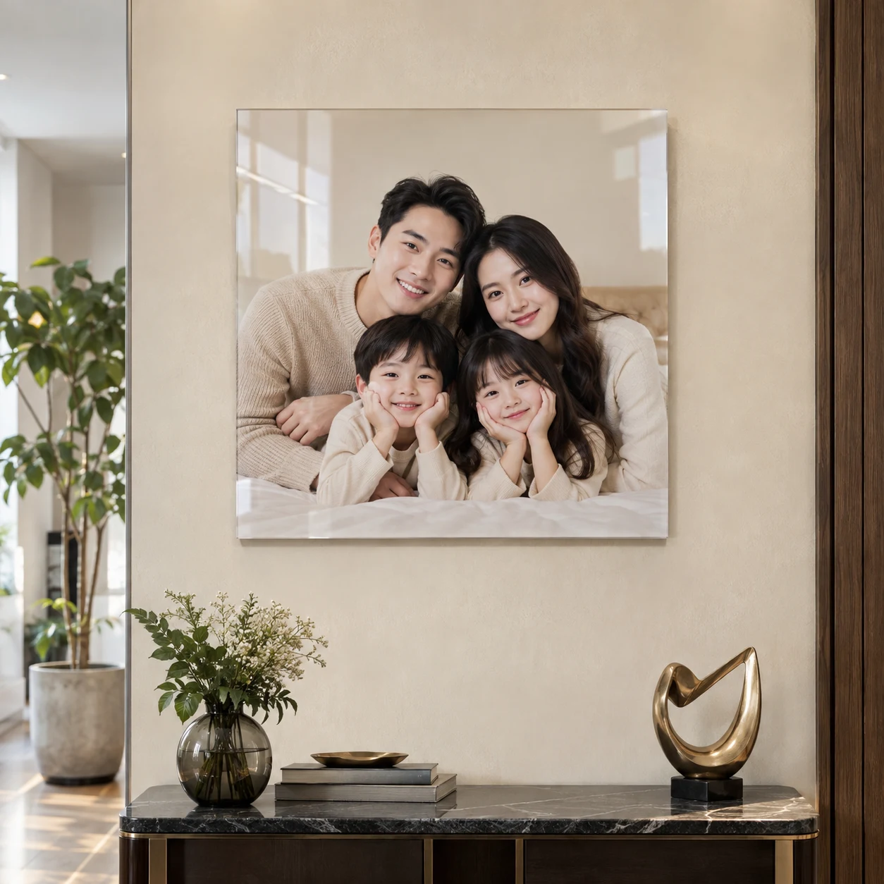 Ảnh Tráng Gương Tấm Vuông Gia Đình Tông Màu Da Trung Tính bộ ba phối cỡ