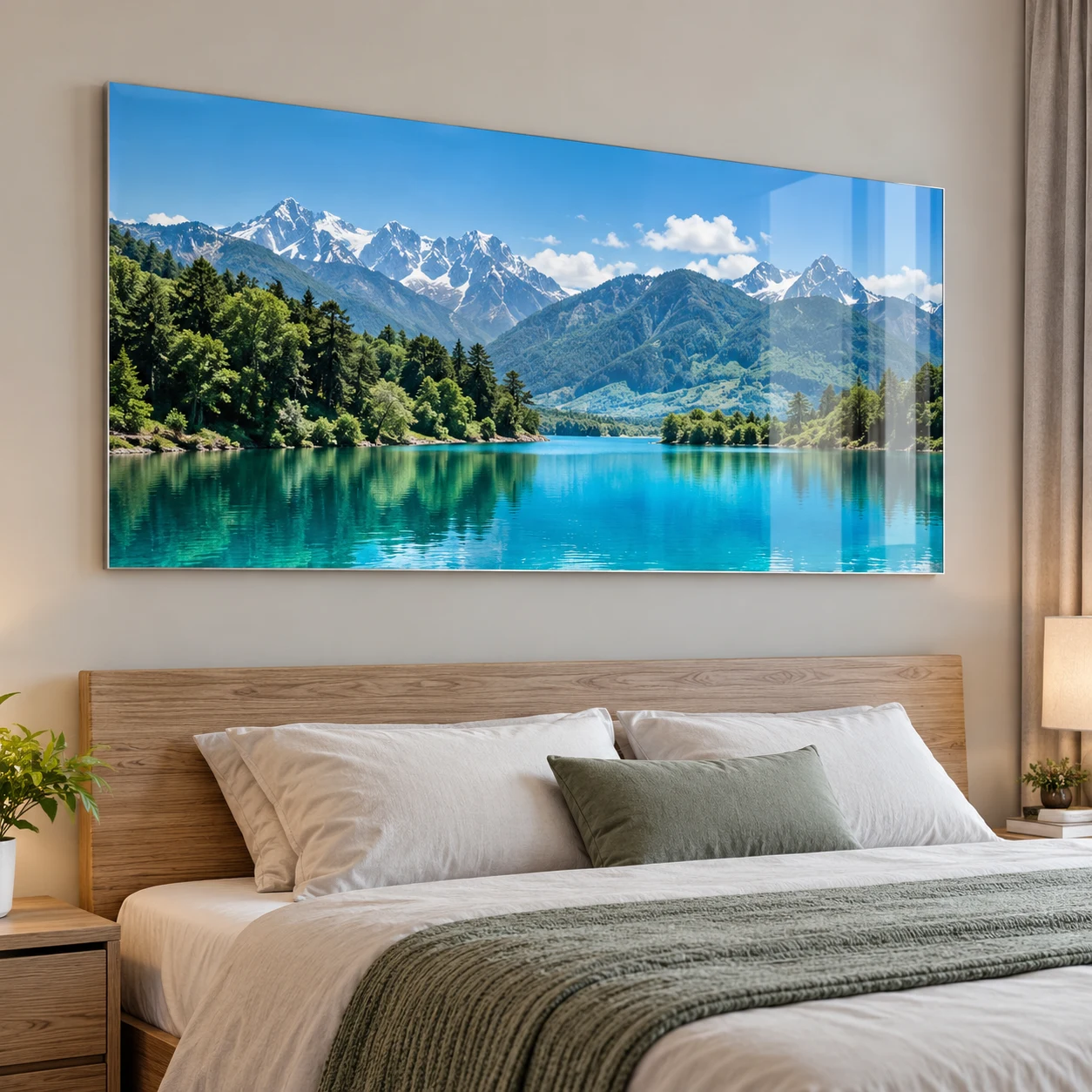 Ảnh Tráng Gương Pha Lê Trong Sáng Tông Xanh Phong Cảnh 60x120 cm