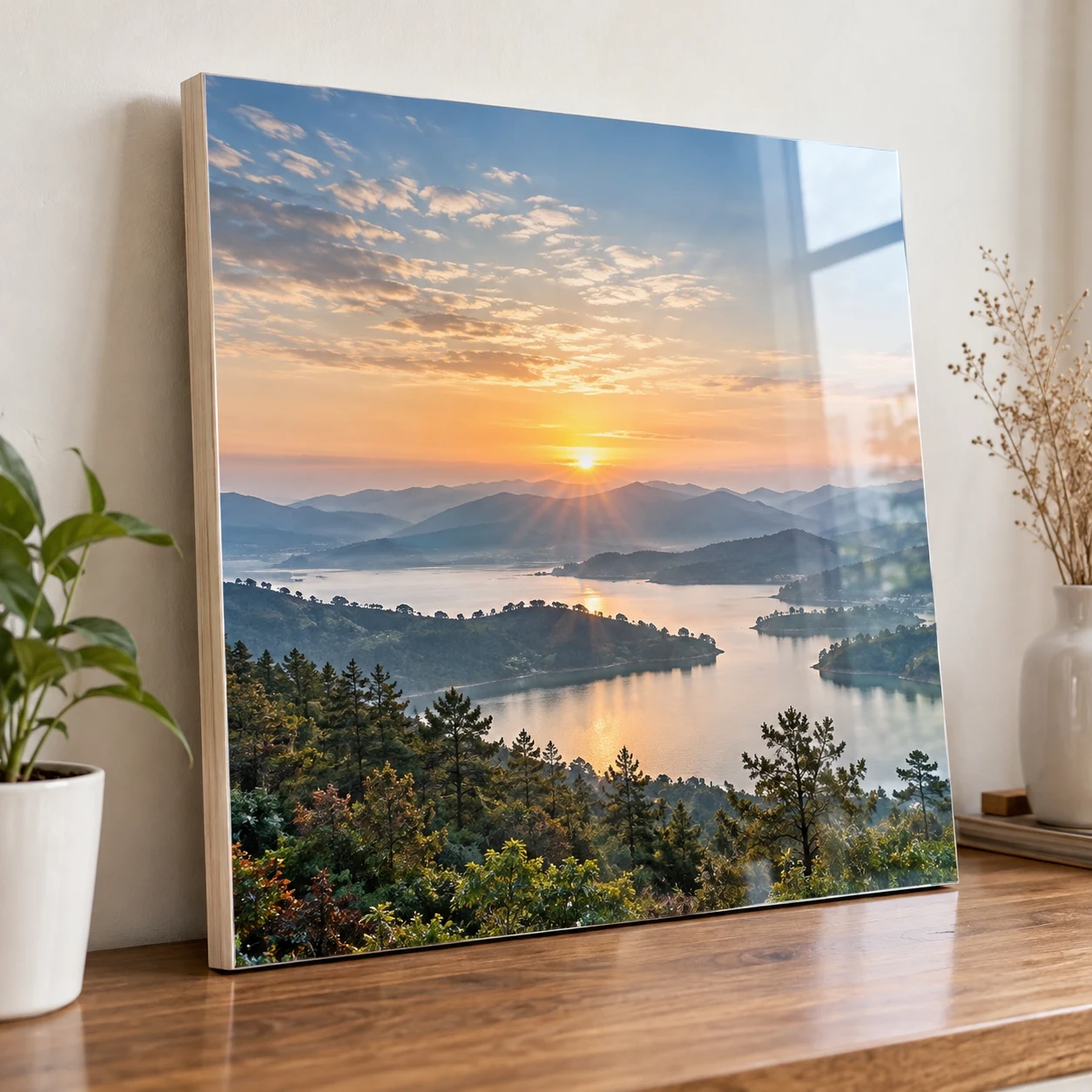 Ảnh In Gỗ Vân Gỗ Tự Nhiên sáng bóng khổ vuông 50x50 cm