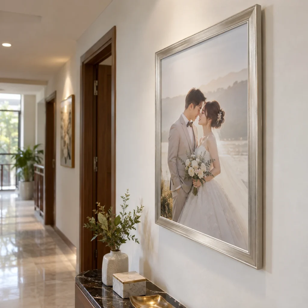 Khung Ảnh Cưới Champagne Sang Nhẹ Tông Bạc Satin 50x75 cm