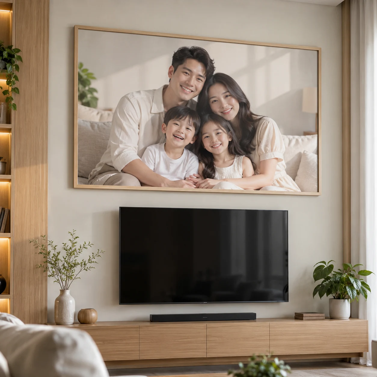 Khung Phòng Khách Khung Chân Dung Gia Đình Tông Vân Gỗ Sáng 80x120 cm
