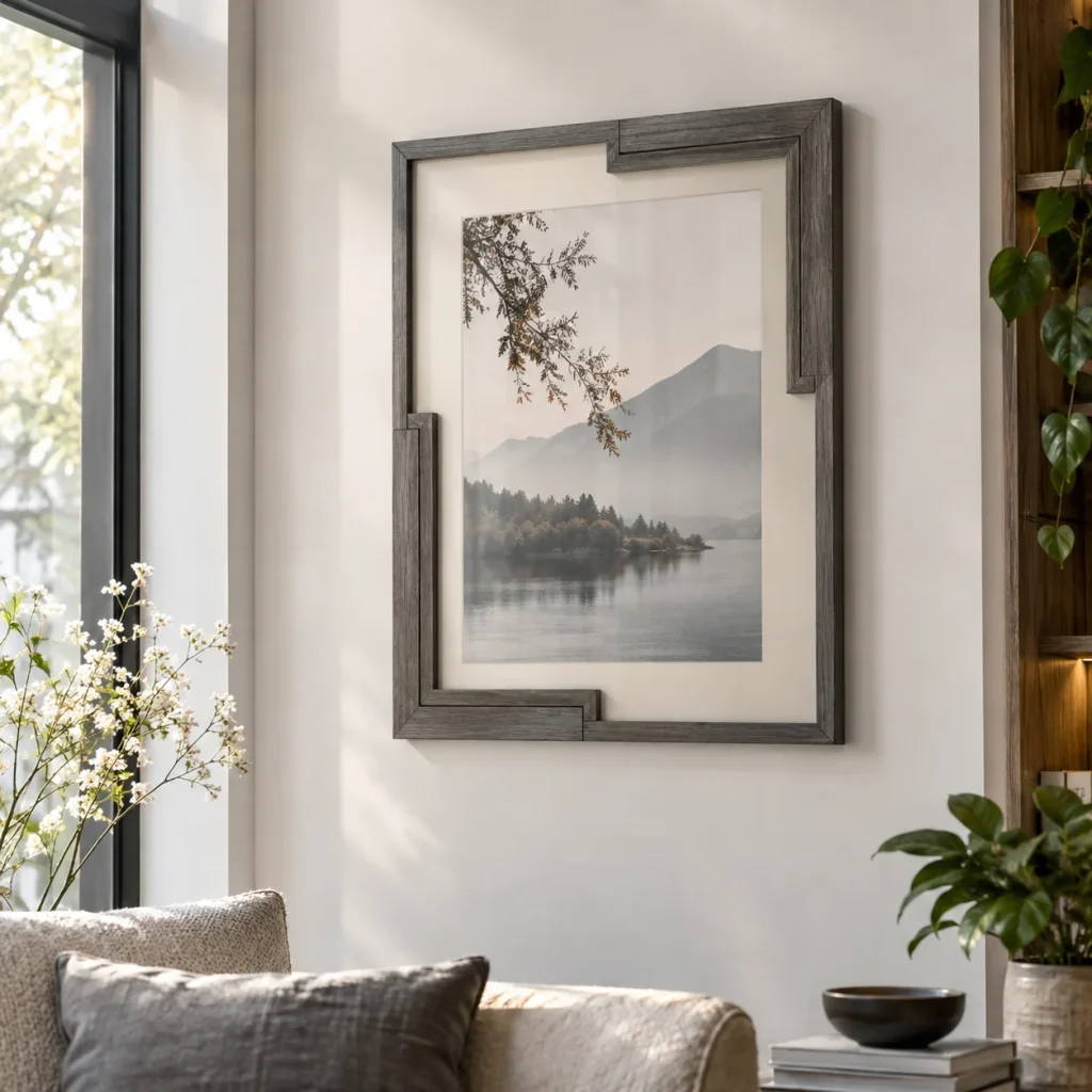 Khung Phòng Khách Bố Cục Bất Đối Xứng Tông Xám Khói 50x70 cm
