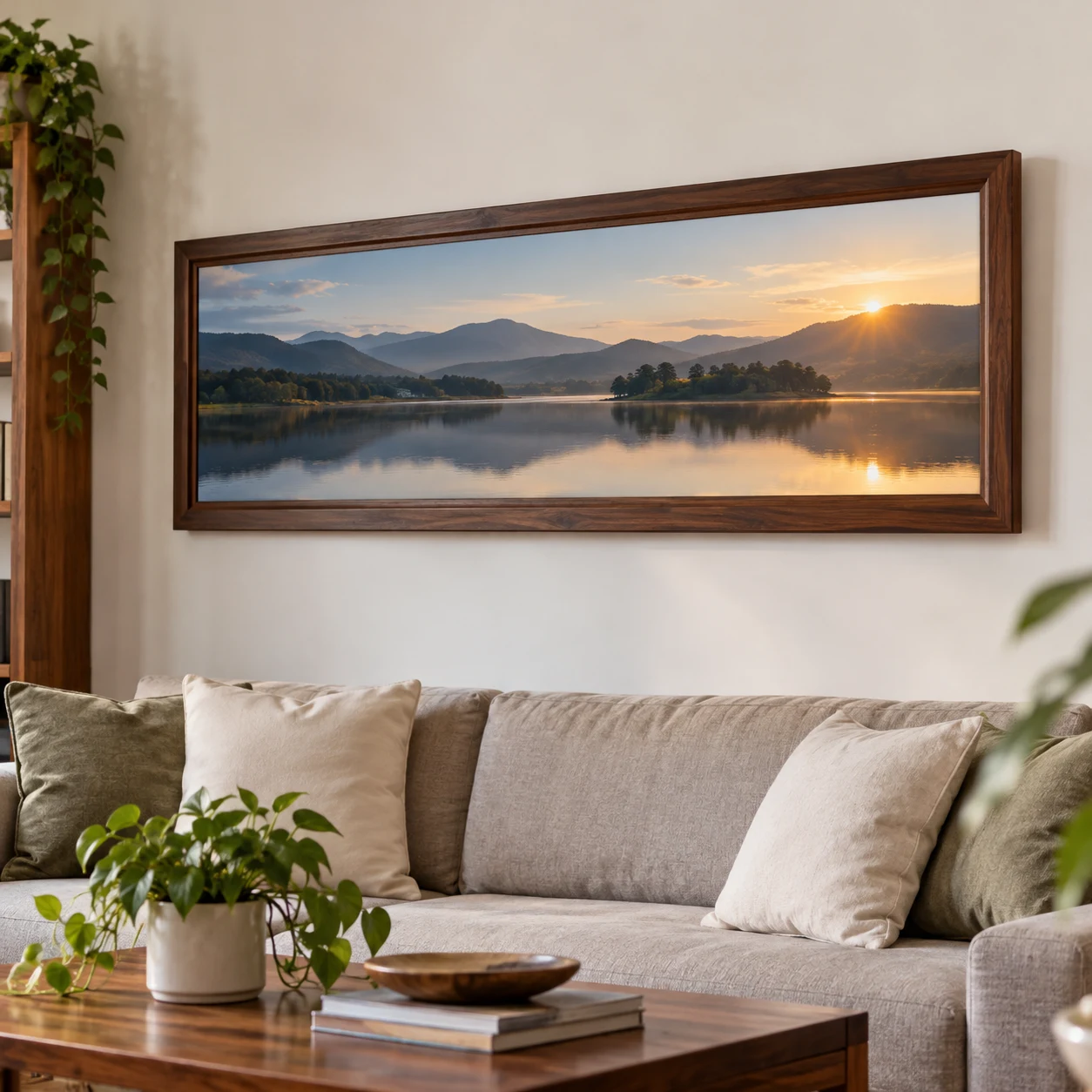 Khung Theo Yêu Cầu Khổ Dài Panorama Gỗ Thông Sơn Màu