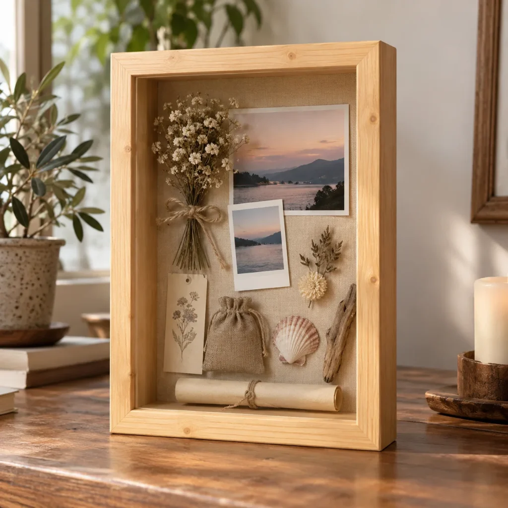 Khung Theo Yêu Cầu Hộp Sâu Trưng Kỷ Vật Tông Gỗ Sáng lọt lòng 30x45 cm