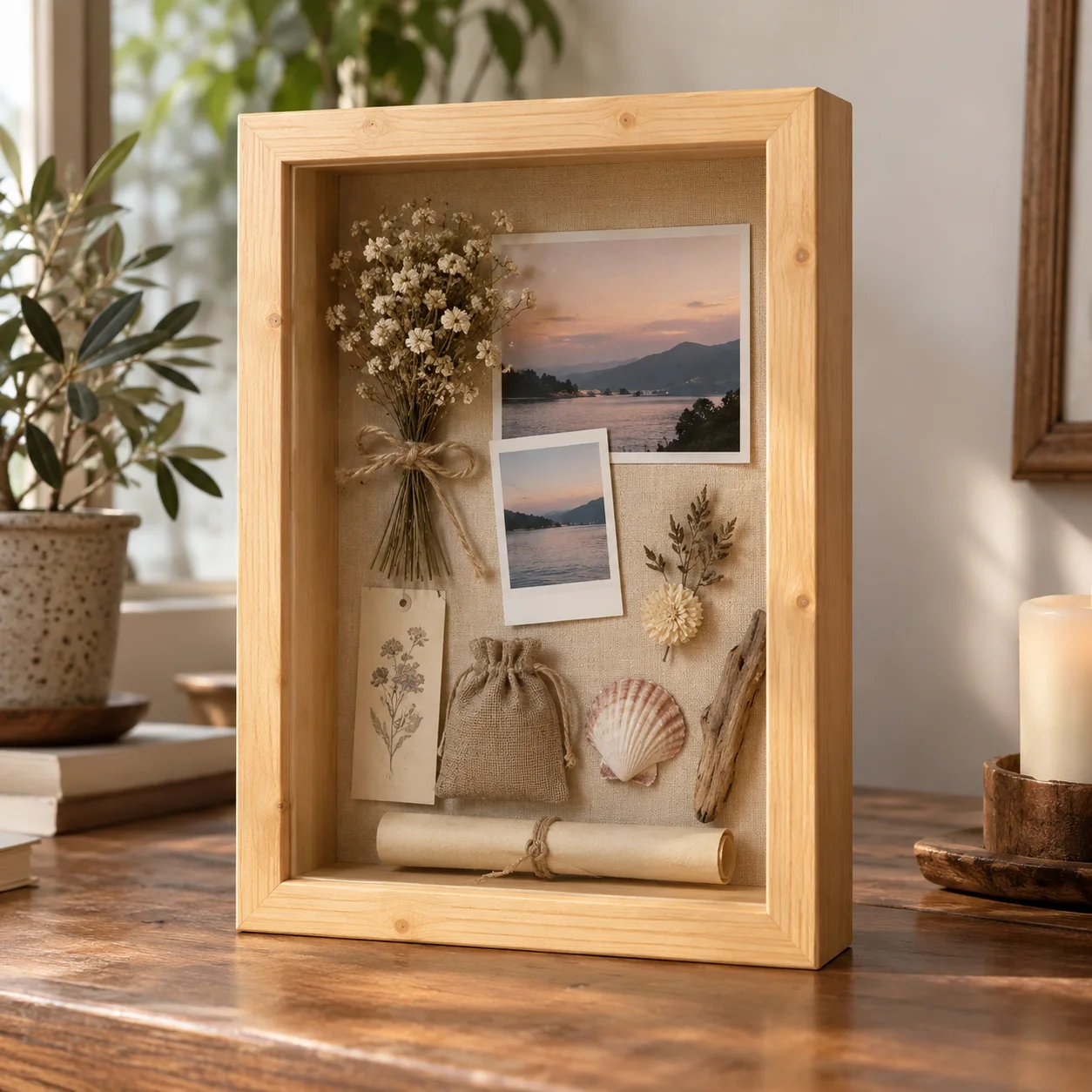 Khung Theo Yêu Cầu Hộp Sâu Trưng Kỷ Vật Tông Gỗ Sáng lọt lòng 30x45 cm