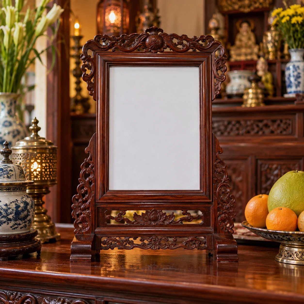 Khung Ảnh Thờ Gỗ Gụ Nâu Trầm Tông Vân Gỗ đỏ 25x35 cm