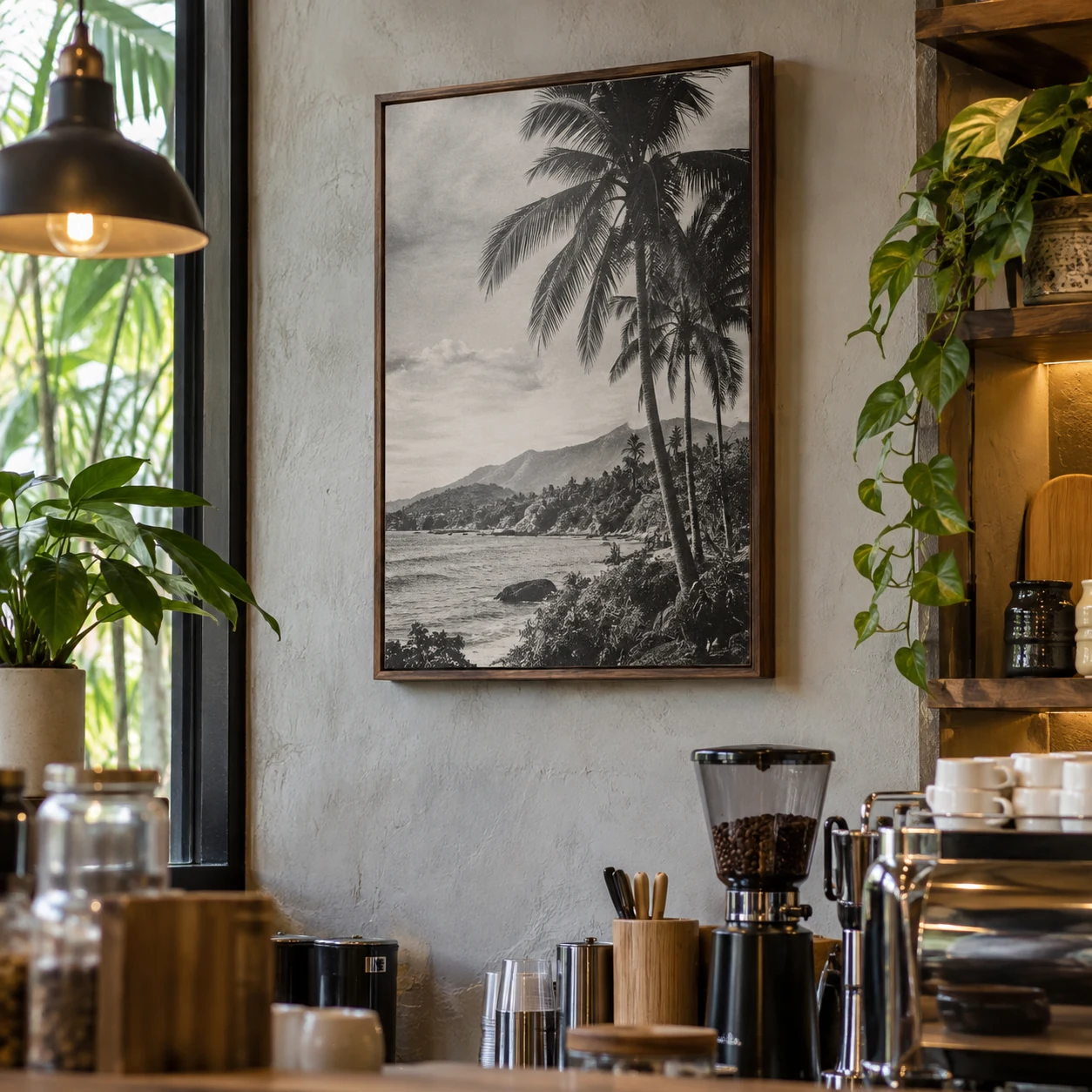 Khung Trang Trí Café Tranh Đen Trắng Retro Canvas Căng Khung