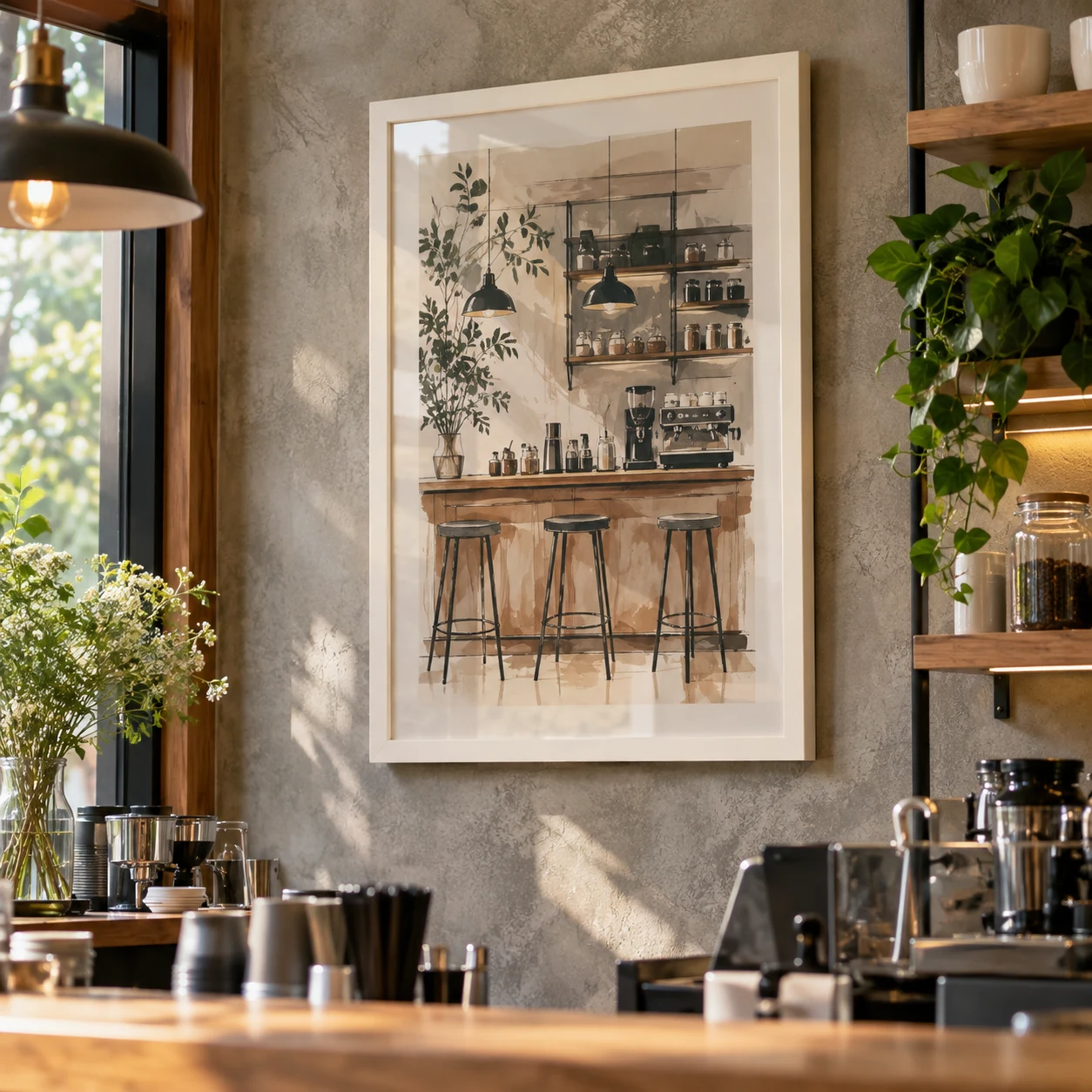Khung Trang Trí Café Bộ Ba Quầy Bar industrial 50x70 cm