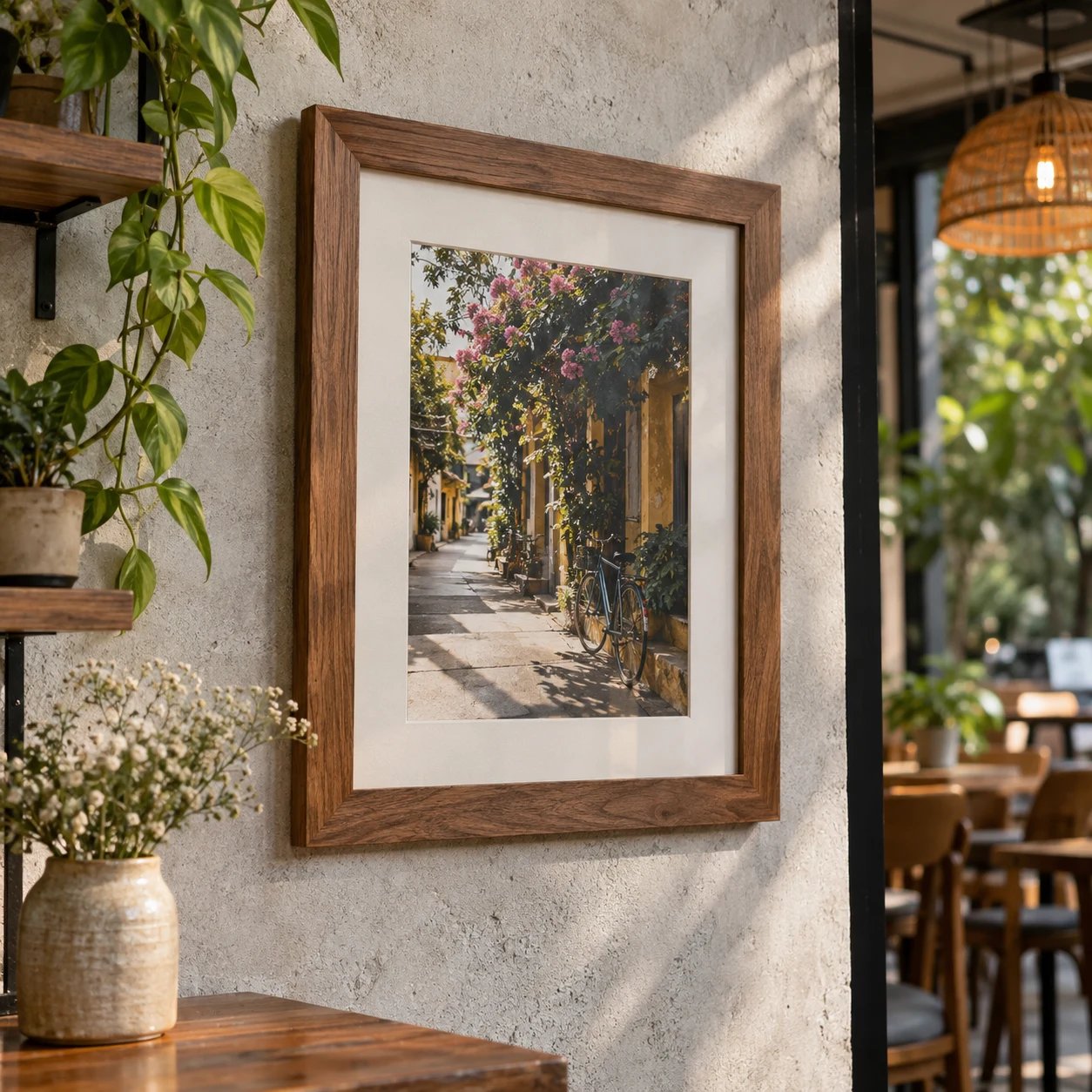 Khung Trang Trí Café Gallery Góc Check-in Composite Vân Gỗ