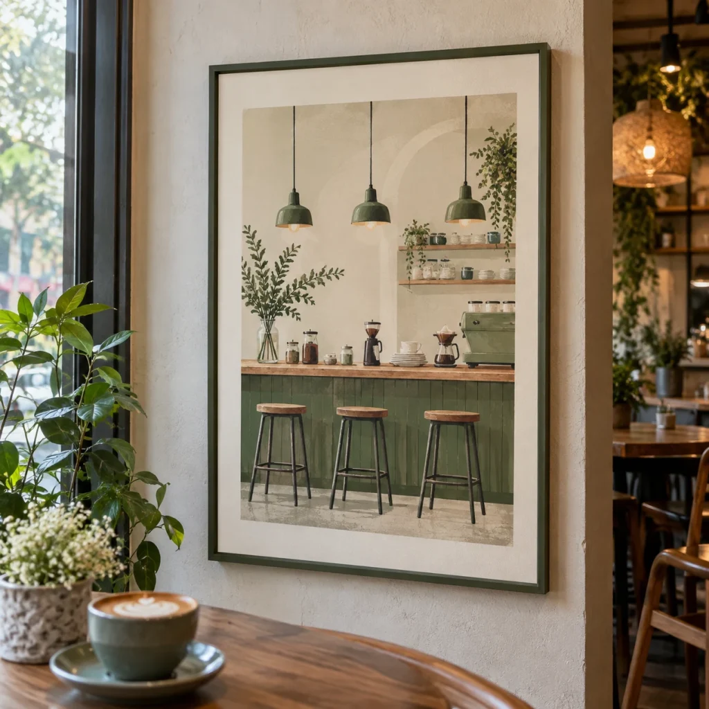 Khung Trang Trí Café Bộ Ba Quầy Bar Fomex Viền Mảnh