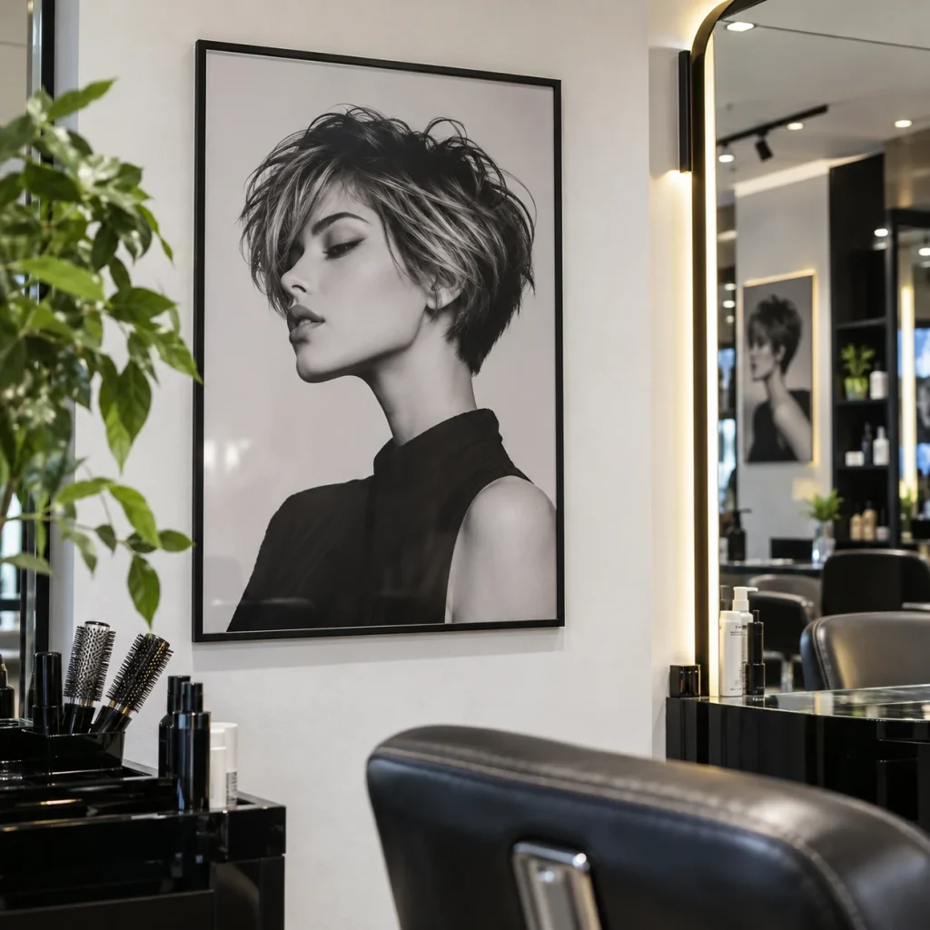 Khung Trang Trí Salon Bộ Chân Dung Tóc Nghệ Thuật Nhôm đen Mảnh