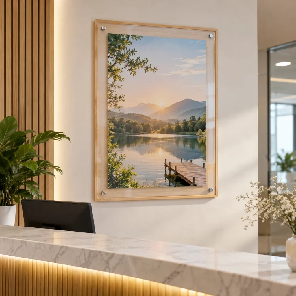 Khung Văn Phòng Tranh Phong Cảnh Thư Giãn Tông Gỗ Sáng 50x70 cm