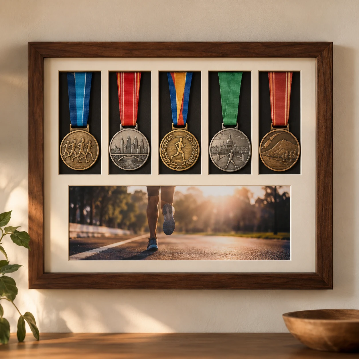 Khung Huy Chương Marathon Gỗ Óc Chó